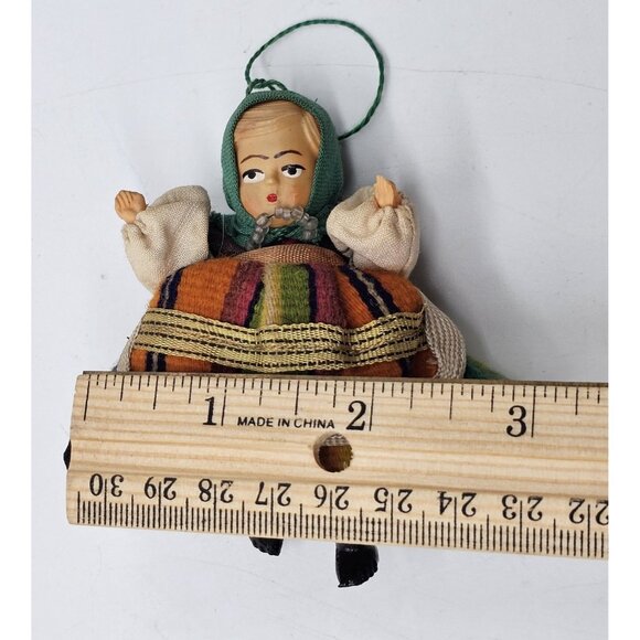 Vintage German Celluloid Folk Art Doll Hanging Christmas Tree Ornament - Picture 8 of 10